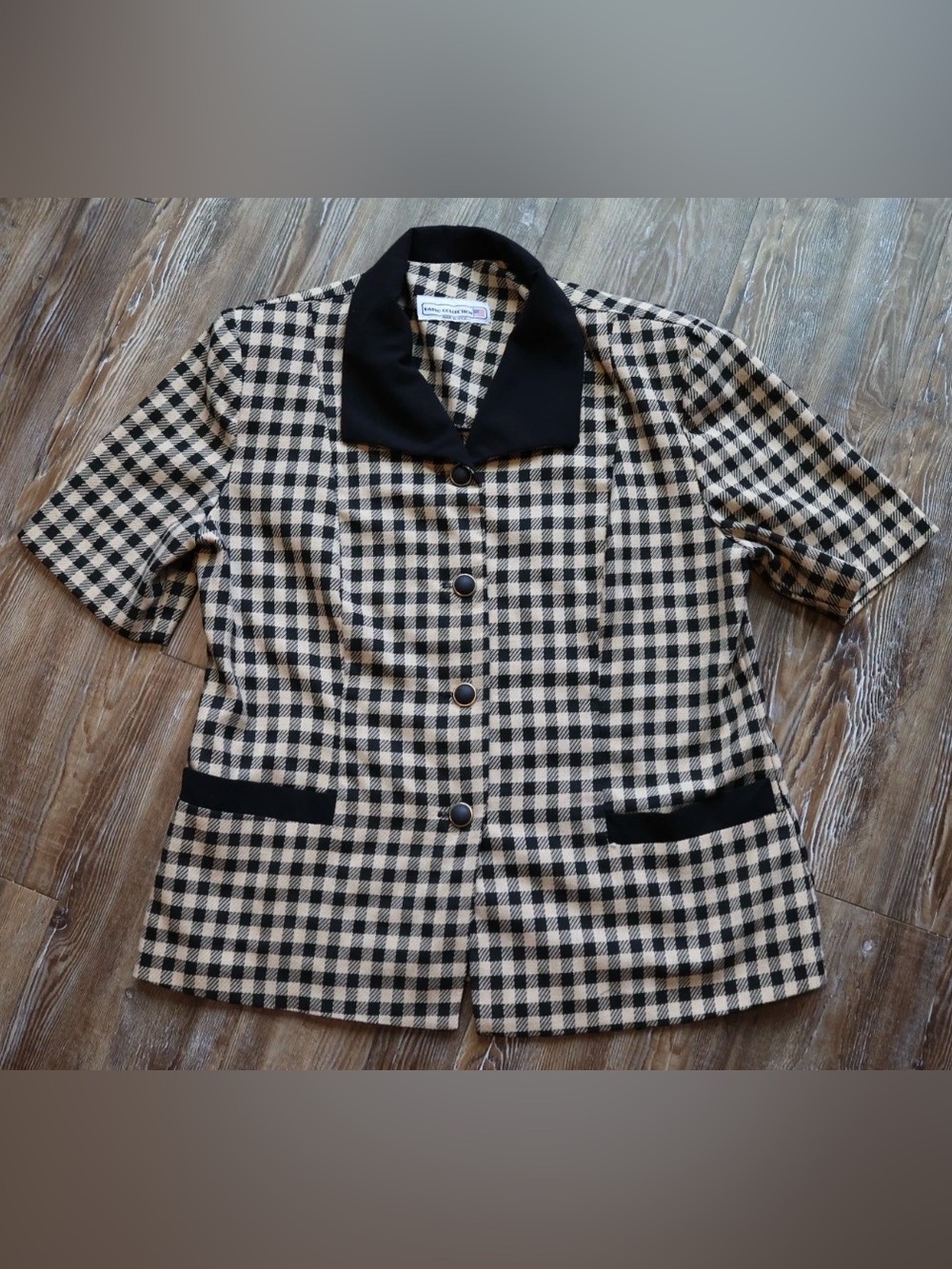 Vintage 90s Gingham Button Front Blazer Academia Office Womens M Made in USA